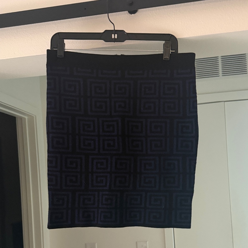 Alice + Olivia Black and Blue Geometric Pencil Skirt L